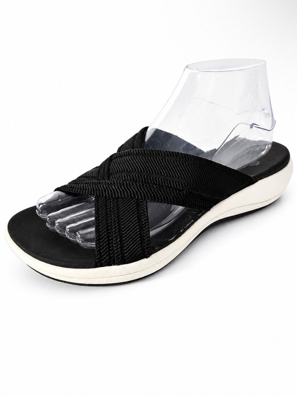 Clarks Black Crisscross Slide Sandals with White Midsole